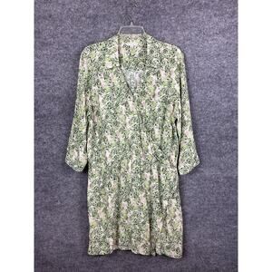 CAbi Women's Leaf Print Green Faux Wrap Tunic Dress V Neck Elastic Waist Size L